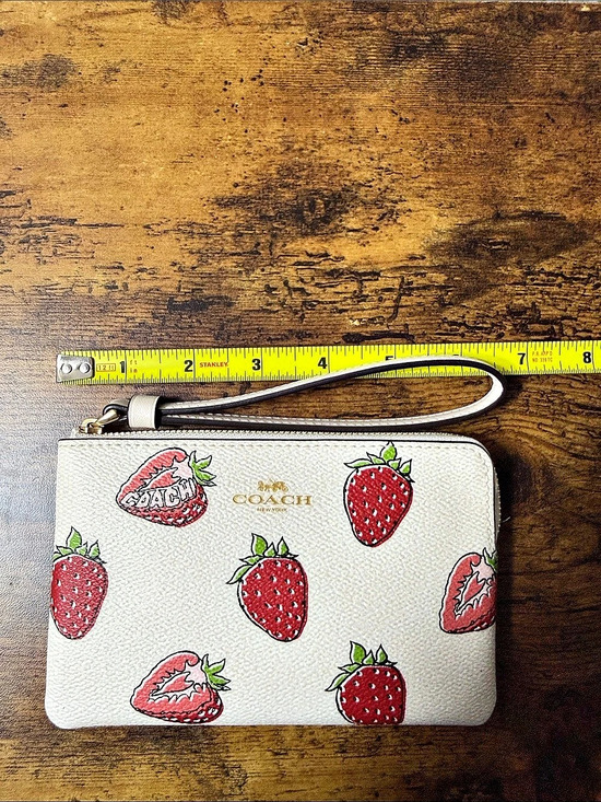 Coach Handbags - Coach Corner Zip Wristlet With Wild Strawberry White & Red